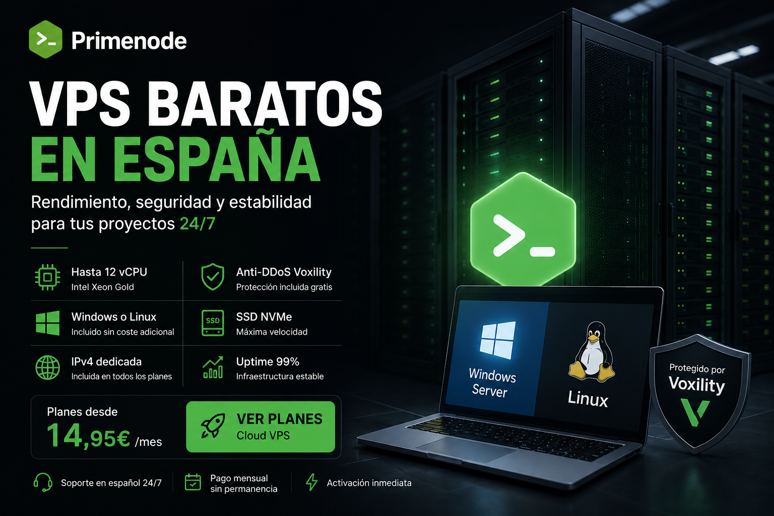 VPS baratos en España con Windows y Linux - PrimeNode